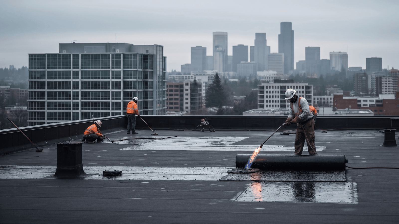 Commercial roofing Redmond WA — licensed contractor on flat roof